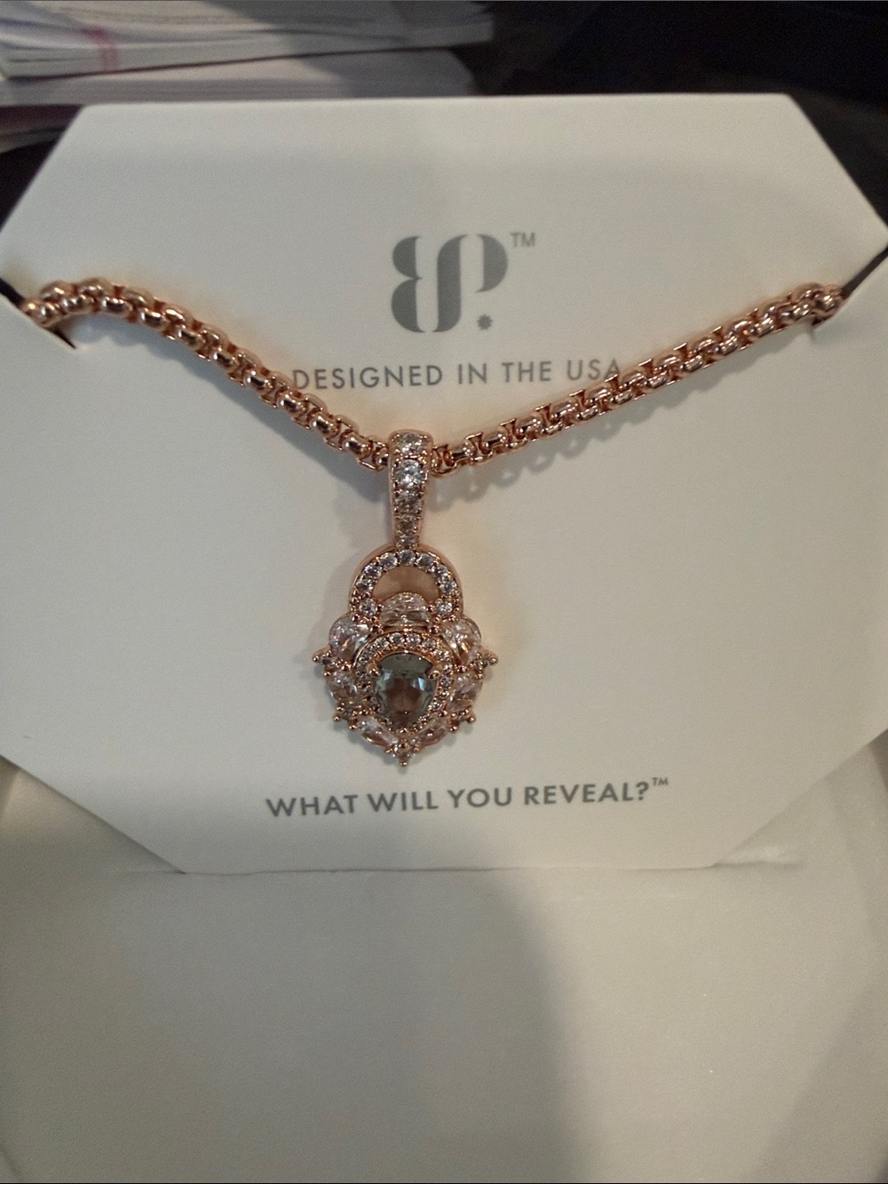 NWT Bomb Party The Majestic Link Necklace Smokey Quartz on Rose Gold